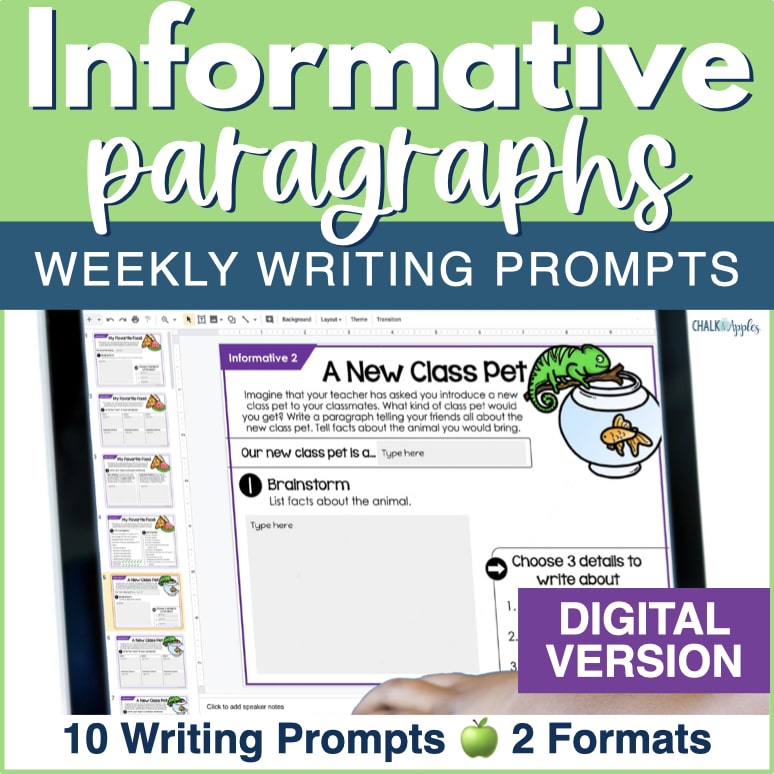 Informative Paragraphs - DIGITAL Weekly Paragraph Writing Prompts - Chalk &  Apples