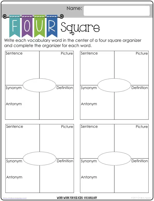 Vocabulary Four Square Template  Four square writing, Four square, Reading  vocabulary