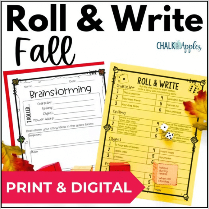Fall classroom decorations - fall roll and write
